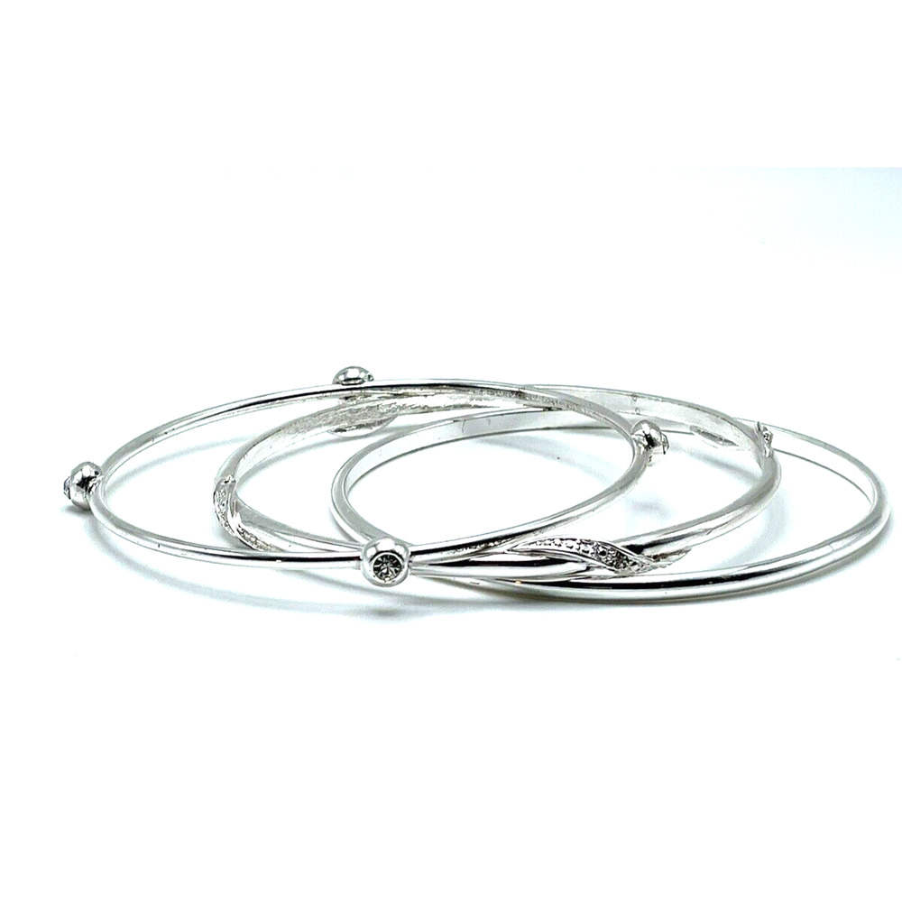 Silver Bangle Slim Stacking Bracelets Made With S… - image 1